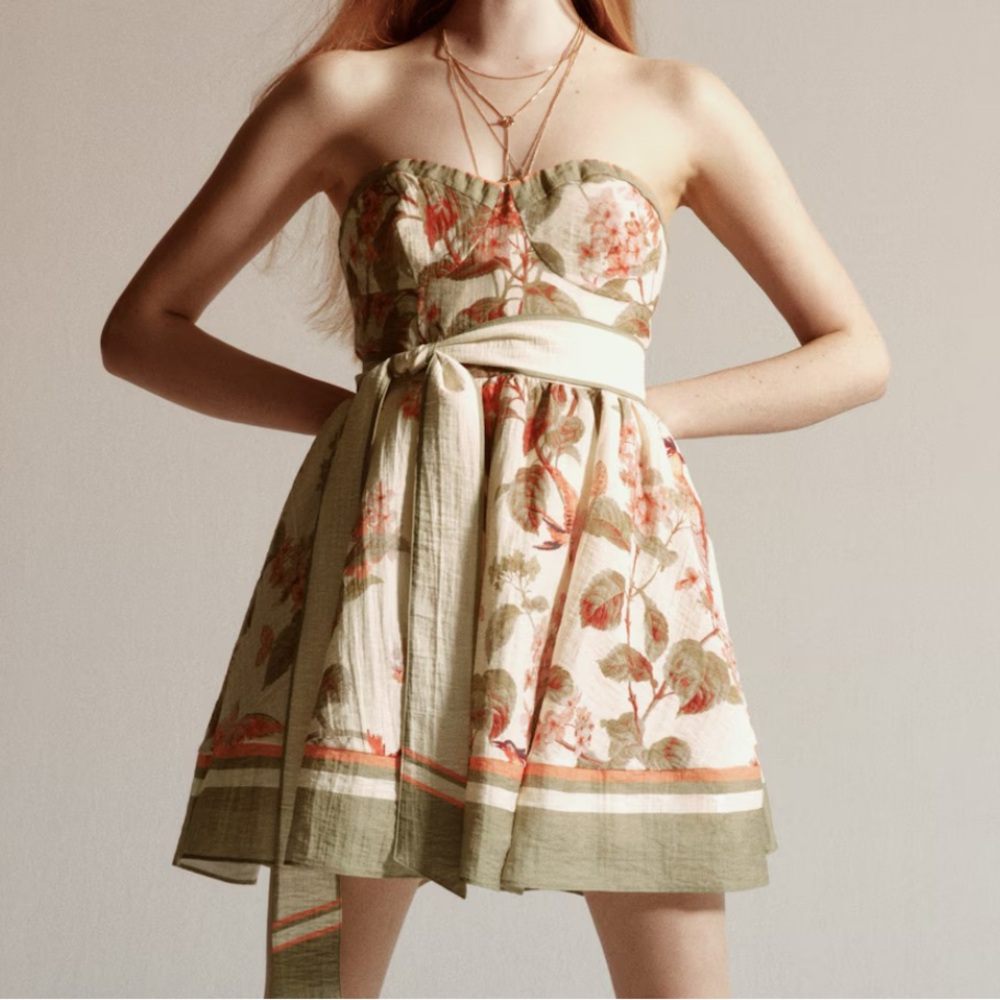 H&M Strapless Floral Belted Mini Dress
